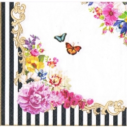 Serwetka do decoupage -1465- pasy, kwiaty / wzór 4-krotny